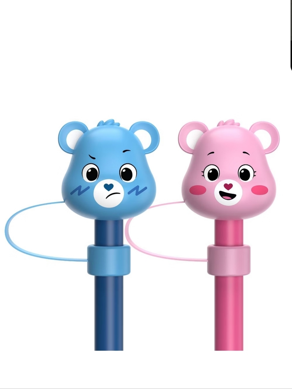 Care Bears Pink and Blue Bear Straw Toppers - Picture 4 of 4